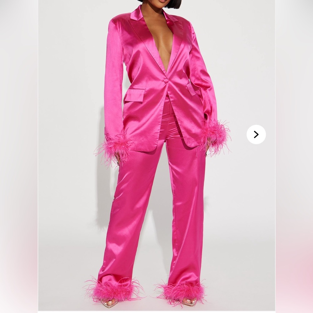 Never worn Hot Pink Feather-Trimmed Pantsuit